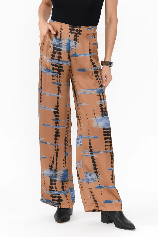 Monay Tan Abstract Silk Blend Pants